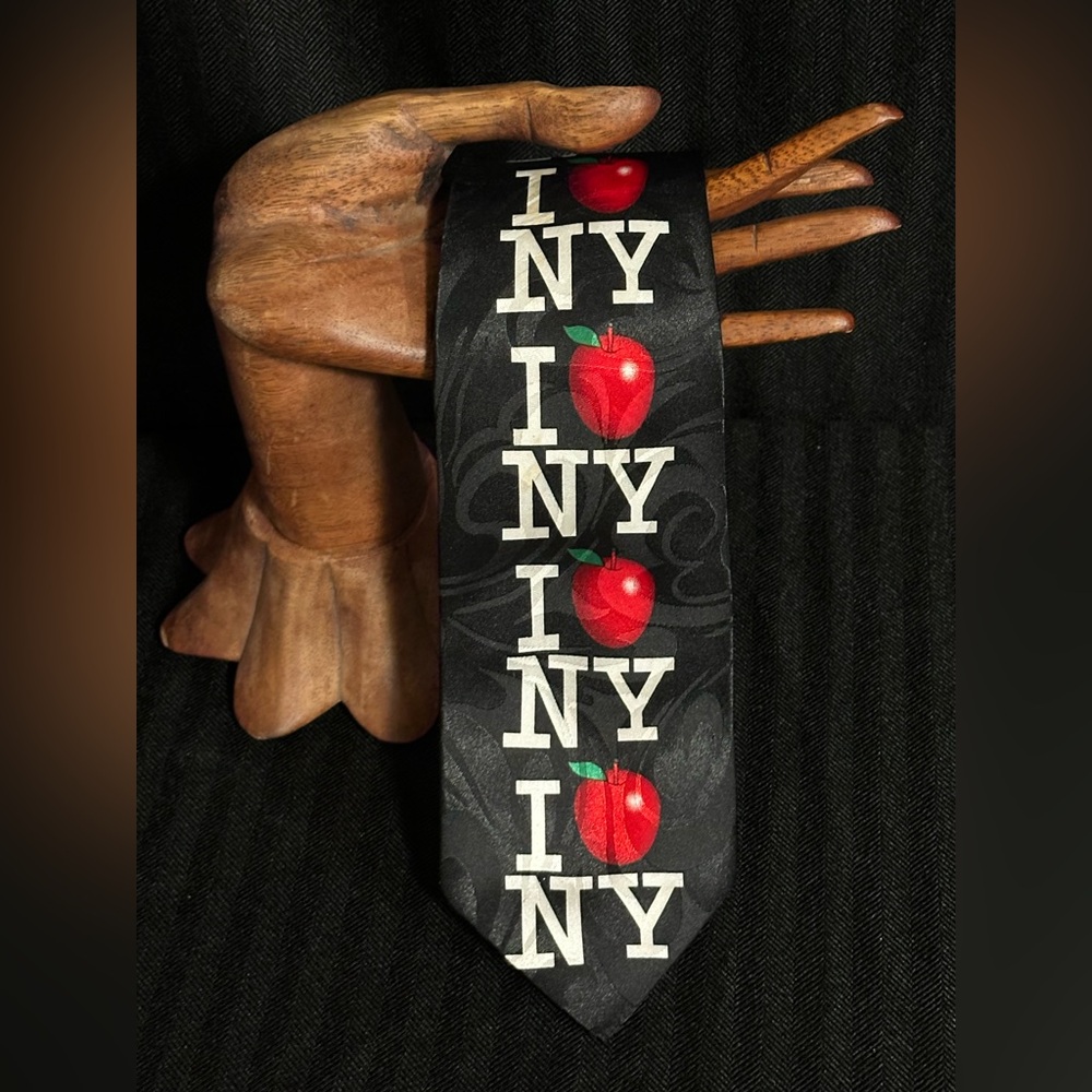 Novelty Black I ♥ NY Tie with Red Apple Motif - Picture 3 of 3
